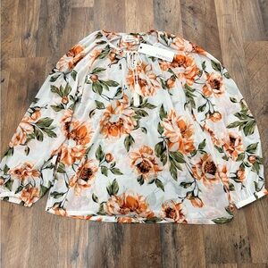 Paparazzi Ivory, Orange, and Green Floral Blouse